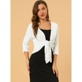 thumbnail image 2 of Unique Bargains Women's Open Front Knit Cardigan Tied Bolero Shrug XS White, 2 of 6
