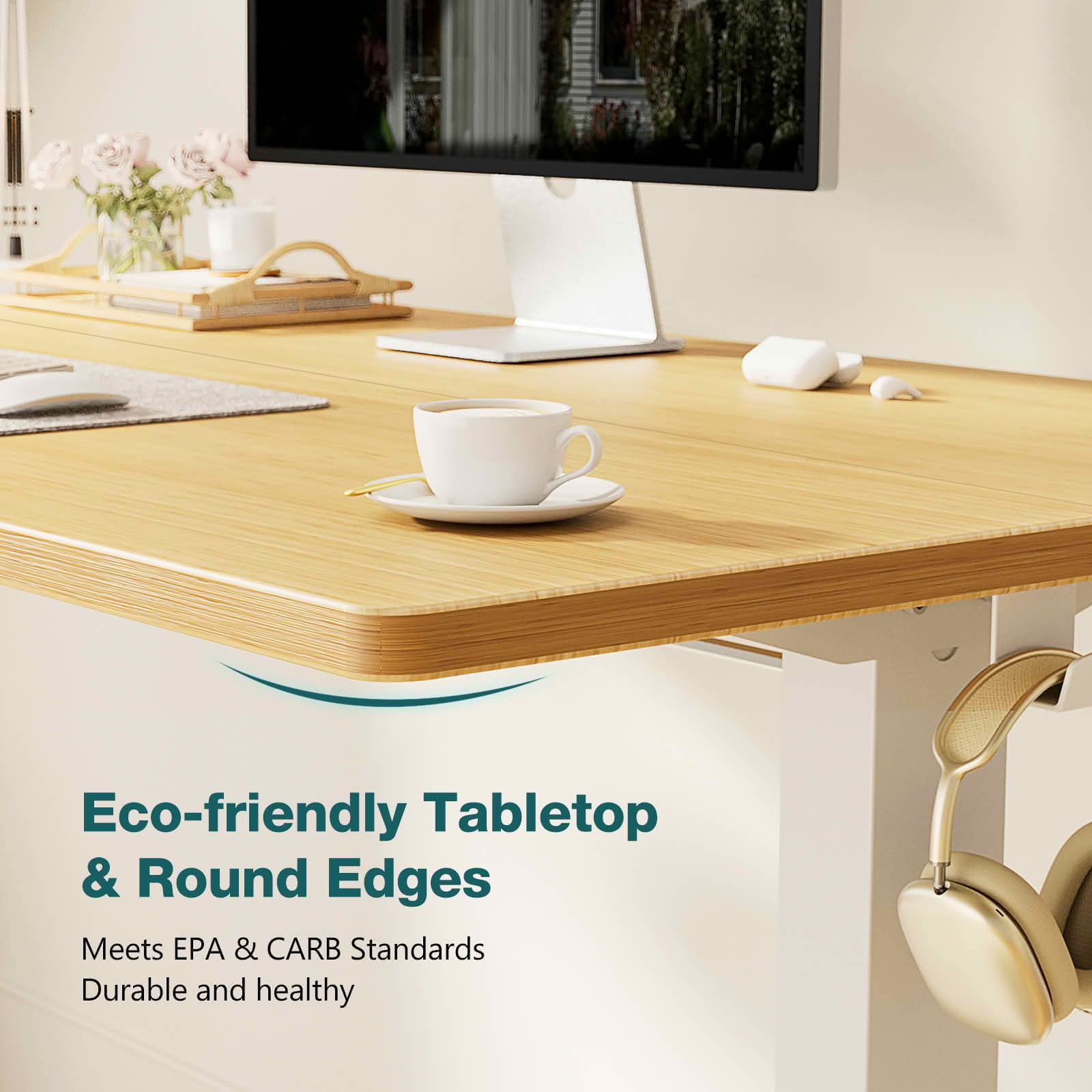 MAYEERTY 40x24 Ergonomic Height Adjustable Desk, T-Shaped Metal Bracket, Computer Workstation, Oak