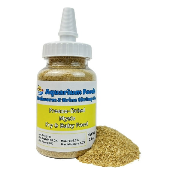 Aquatic Foods Inc. Freeze Dried Floating Mysis Shrimp for Freshwater Fish, Marine Fish, Baby Pond Fish, Invertebrates, Corals, Anemones, All Tiny Nano Fish, Fry and Babies…0.8oz Sm Squeeze Bottle