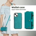 thumbnail image 6 of ELEHOLD Leather Wallet Case for iPhone 15 Plus 6.7" with Large Capacity 13 Card Slots Zipper Pocket Kickstand Magnetic Detachable Case Crossbody Shoulder Strap Shockproof Protective Cover,Blue, 6 of 8