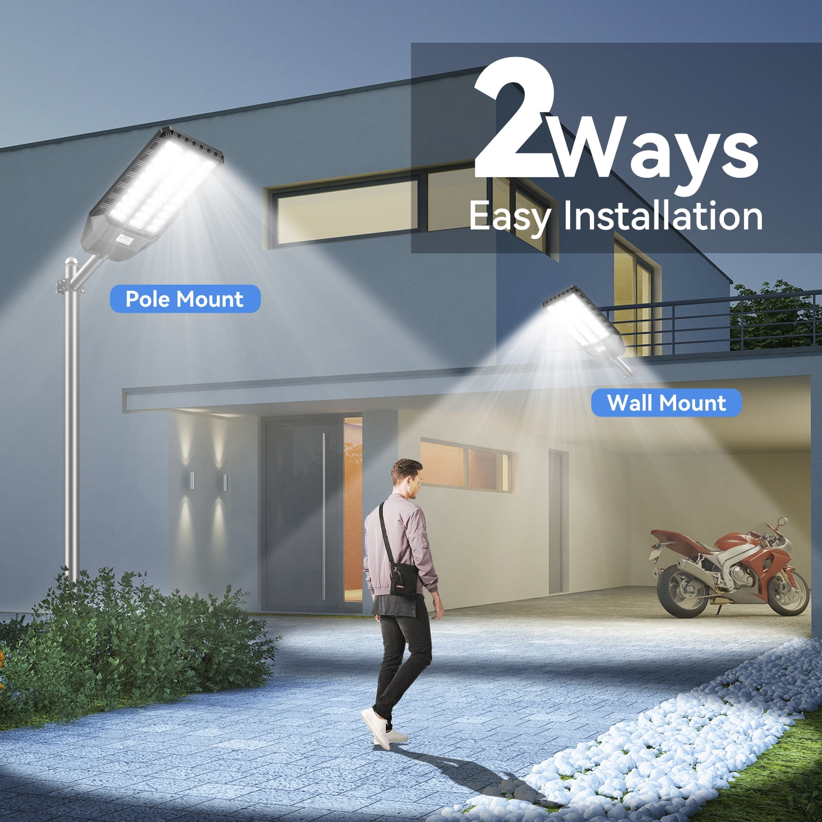 Adewalk 2 Pack Solar Street Light Outdoor 6000W, 480000 Lumens Dusk to Dawn LED Solar Flood Light Motion Sensor, Solar Lights Outdoor Waterproof with Remote Control for Parking Lot, Backyard