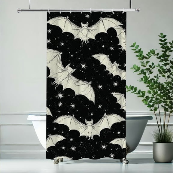 RKSupls Christmas Shower Curtain, Gothic Bats Shower Curtain with Hooks for Christmas Home Bathroom Decor Washable Curtains, 36x72 in