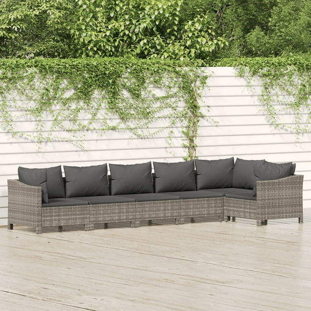 vidaXL 6 Piece Garden Lounge Set with Cushions Grey Poly Rattan