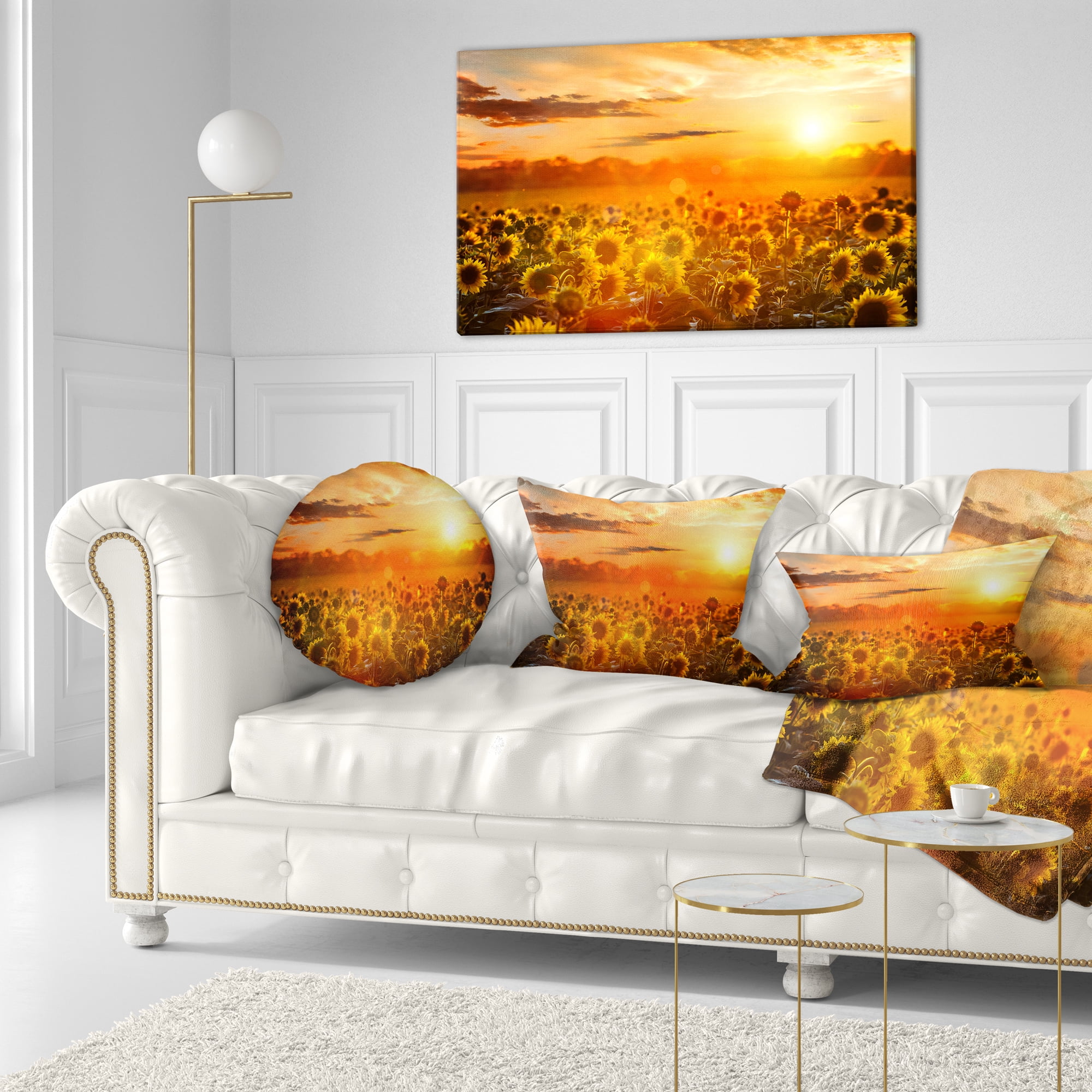 Designart Yellow Sunset over Sunflowers - Floral Throw Pillow - 12x20