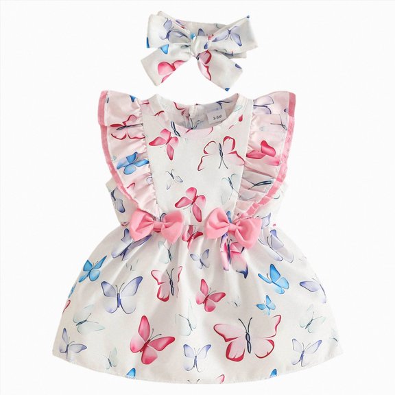 mgoYE Baby Girl Dress Summer Girl Clothes Infant Outfits Newborn Ruffle Sleeveless Sundress Cute Dresses for Girls with headband(Pink,6-9 Months)