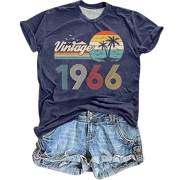 Basic T Shirts for Women 2026 Short Sleeve V-Neck Tees Fashion Y2K Crewneck 1966 Print Tops