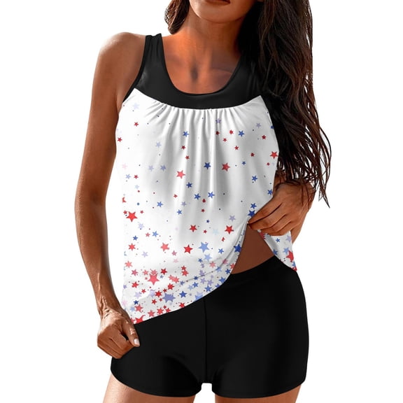 cocolona Womens 4th of July Tankini Swimsuits Independence Day Patriotic Two Piece Modest Bathing Suit with Boyshorts