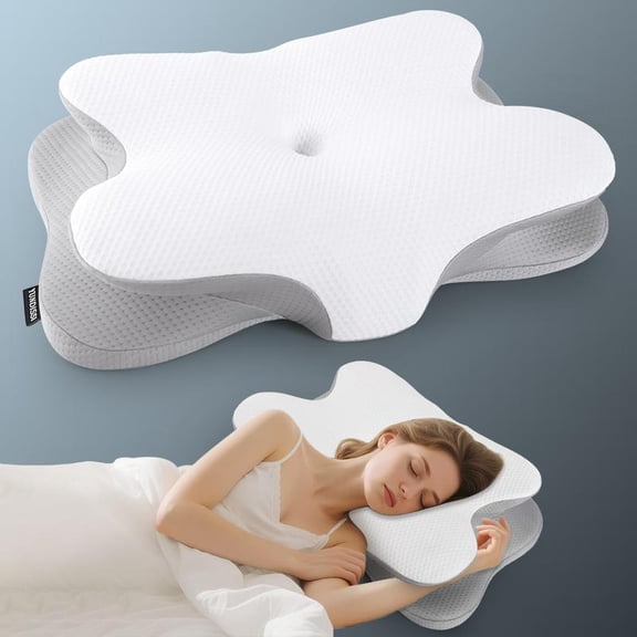 Contoured Memory Foam Neck Pillow with Cooling Cover, Stable Sleep Support