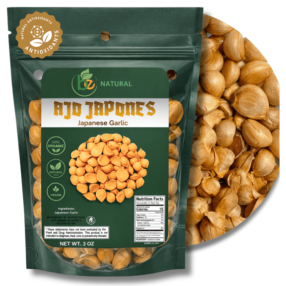 Ajo Japones 100% Natural 3 oz/85 gr, Vegano, Ajo Japonés Japones Bolsa resellable de 3 oz/85 gr. /100% Natural Japanese Garlic 3 oz/85 gr, Vegan, Japanese Japanese Garlic 3 oz/85 gr resealable bag.
