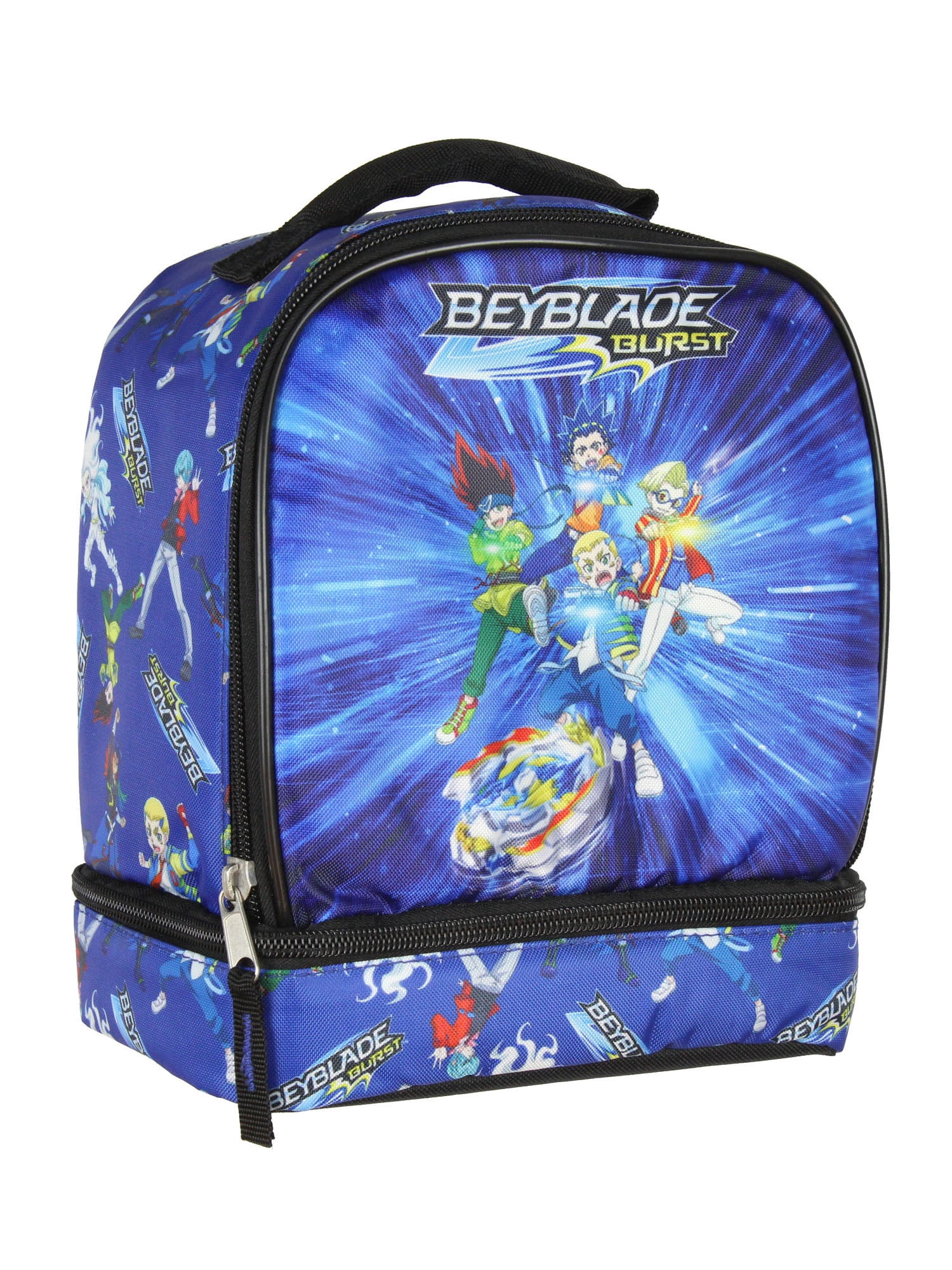 Beyblade Burst Spinner Top Anime Characters Dual Compartment Insulated Lunch Box Bag Tote 10"