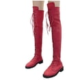 thumbnail image 4 of BRGZLK Women Over The Knee Boots Winter 2026 Lace Up Riding Boots Round Toe Low Flat Heel Cozy Flock Lining Vintage Long Boots for Going Out Hot Pink 42, 4 of 5
