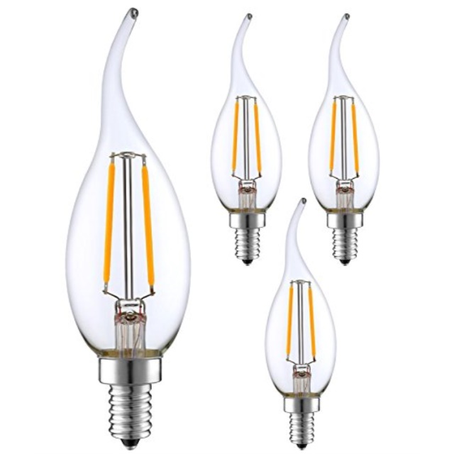 SleekLighting 2 Watt E12 LED Filament Candelabra Dimmable Light Bulb Warm White 2700K Chandelier