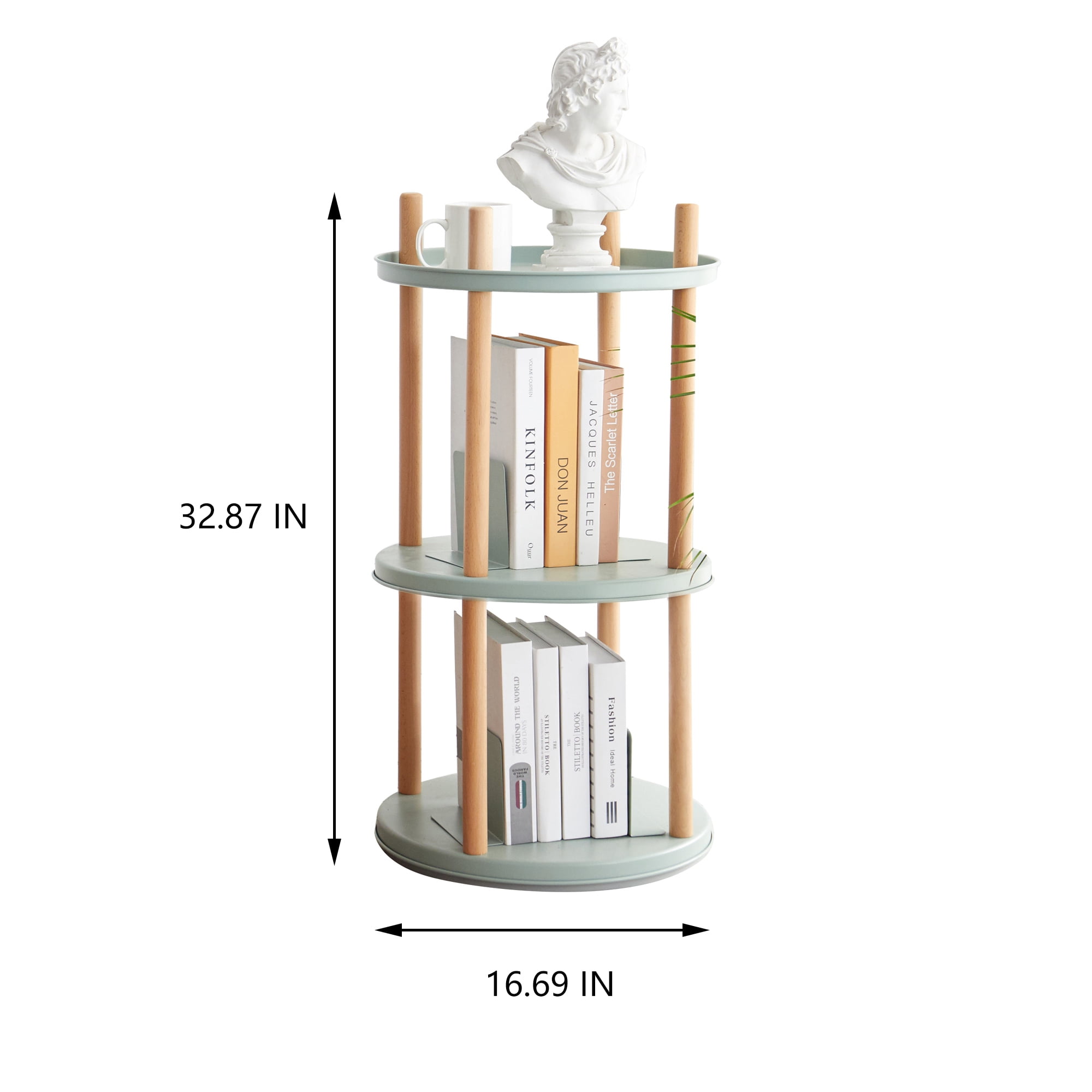 Mintazer 360° Rotating Storage Tray Organizer Bookshelves, 3-Tier Metal Standing Bookcase for Bedroom, Living Room, Bathroom, Study Room, Kitchen