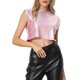 thumbnail image 1 of Camiseta sin mangas metálica Inspire Chic para mujer, cuello redondo, crop top holográfico, M, a cuadros rosa, 1 of 5