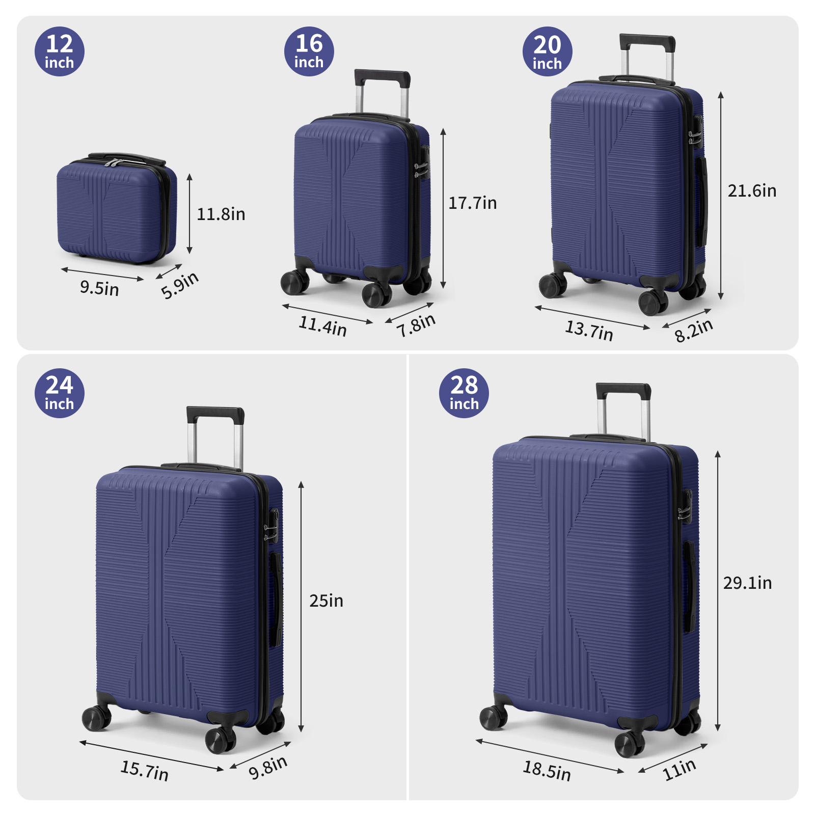 Ktaxon 5-Piece Luggage Set Hardshell Lightweight ABS Carry On Suitcase 360° Spinner Wheels BlUE
