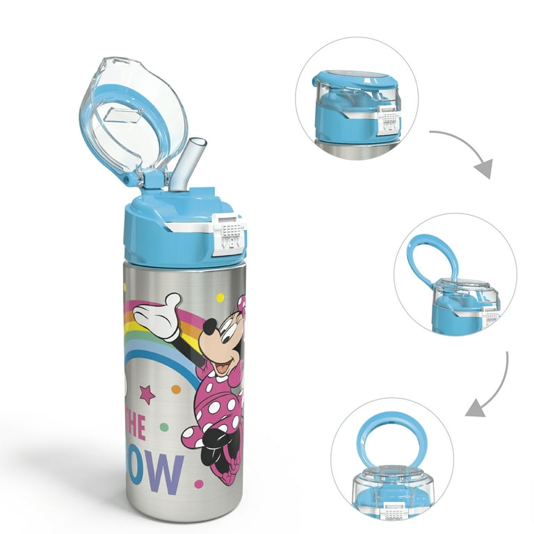 Zak Designs 15.5 oz Kids Water Bottle Stainless Steel with Push-Button, Disney  Minnie Mouse 