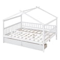 thumbnail image 5 of Full Size Montessori Bed with Two Drawers for Kids, Wood Floor Bed Frame, House Bed Frame with Fence & Roof, Solid Wood Playhouse Bed Storage Bed, for Girls Boys Teens, White, 5 of 7