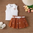 thumbnail image 3 of WOYY Girls Outfits Sleeveless Polo Tank Top Pleated Skirt with Belt, Sizes 12M-5T, 3 of 8