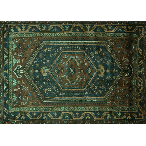 Ahgly Company Indoor Rectangle Persian Turquoise Blue Traditional Area Rugs, 8' x 12'