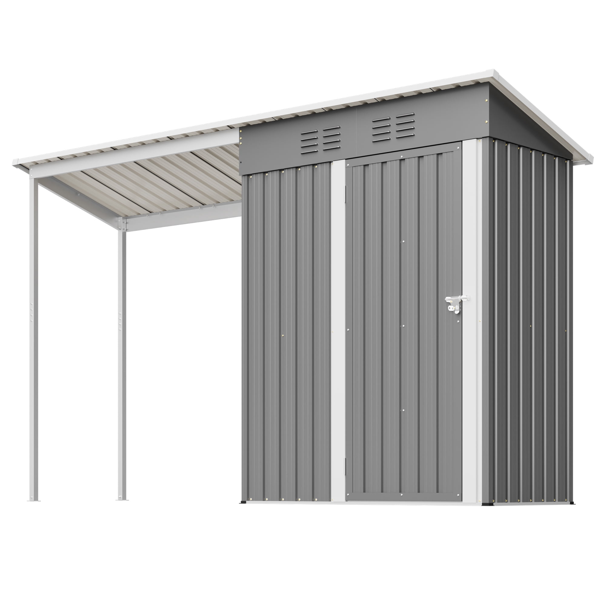 MAYEERTY 5x3FT 2-in-1 Outdoor Storage Shed & Gazebo Combo, Metal Lean-To Tool Shed with Lockable Door & Hardtop Pergola, for Backyard, Garden & Grilling