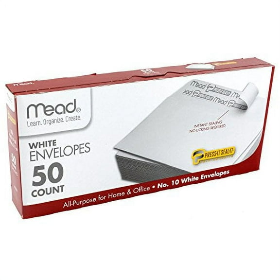 Mead #10 Press-It Seal-It Envelopes, 4.125" x 9.5", White, 50 Count