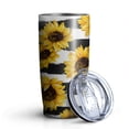 thumbnail image 2 of Sunflowers Black and White Stripe 20oz Tumbler Stainless Steel Double Wall Vacuum Insulated Coffee Mug Travel Cups for Wife Mom Daughter Sister Friend Coworker, Metal Straws and Brush, 2 of 7