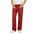 thumbnail image 2 of Twczz Boys Cotton Linen Pants with Pockets- Elastic Waist Casual Straight Leg Drawstring Kids Beach Pants Wine Size 12, 2 of 5