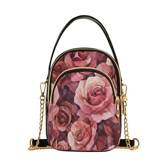 Shoulder Handbag Women's Crossbody Handbags 5.91x3.15x8.27 Inch Bank Card Bag Cash Bag Key Bag Cartoon Maroon Roses