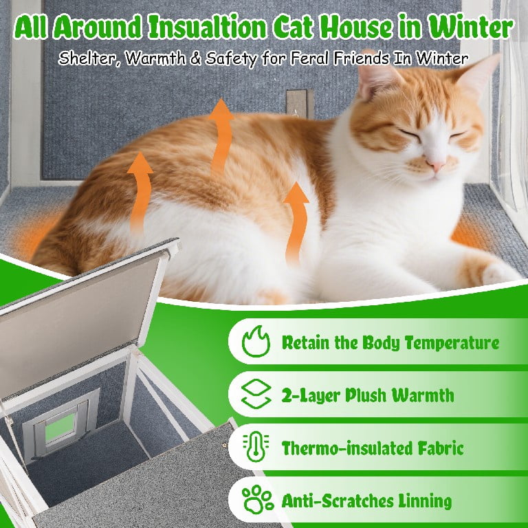 PETSCOSSET Insulated Outdoor Cat House Weatherproof Feral Cat Shelter with Raised Base