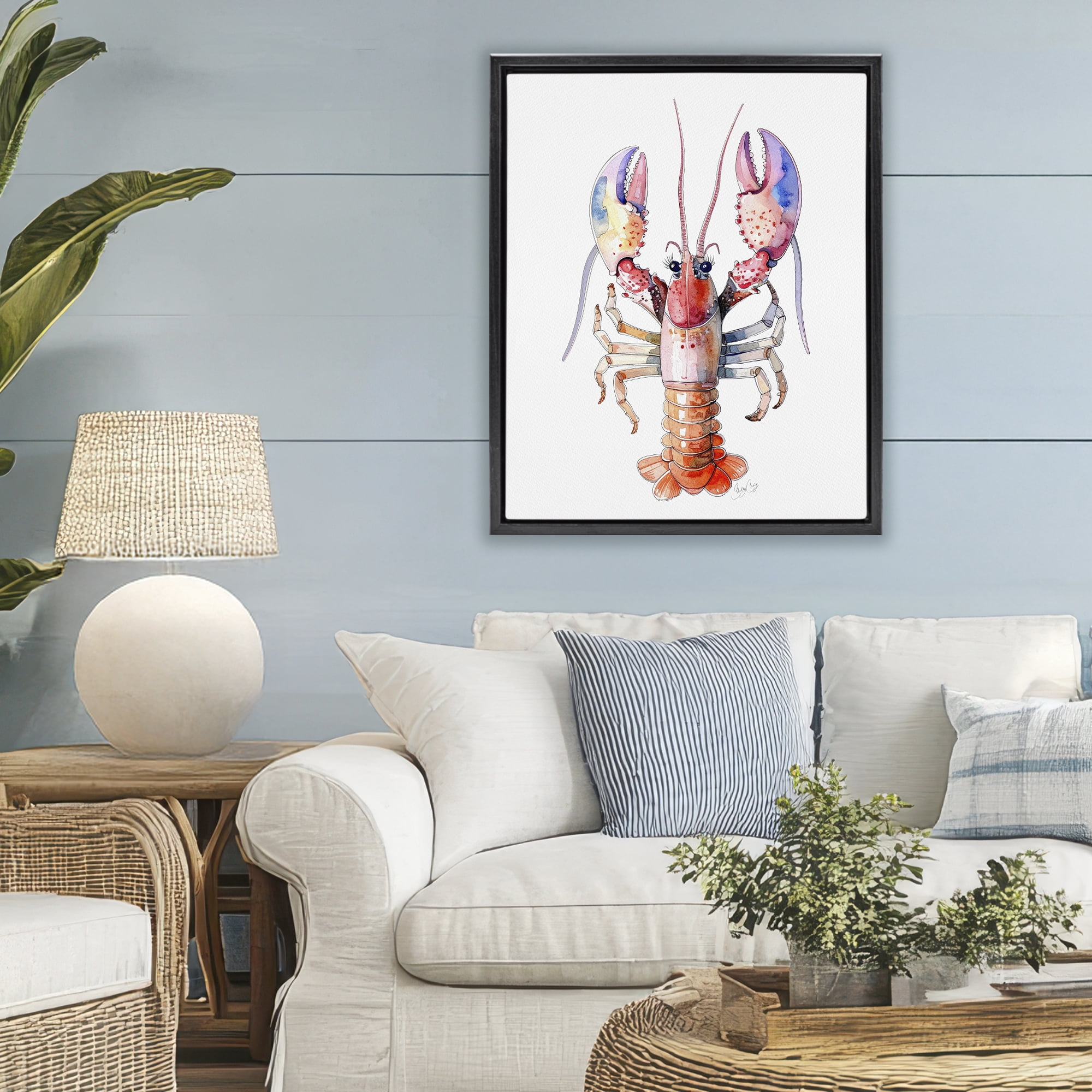 Stupell Industries Coral Claw Lobster Black Framed Floater Canvas Wall Art, design by Shelly Craig