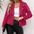thumbnail image 2 of Tianiyouqing Womens Faux Suede Jacket Fall Winter Fashion Casual Oversized Faux Leather Blazer Jacket Trench Coat Hot Pink S, 2 of 7