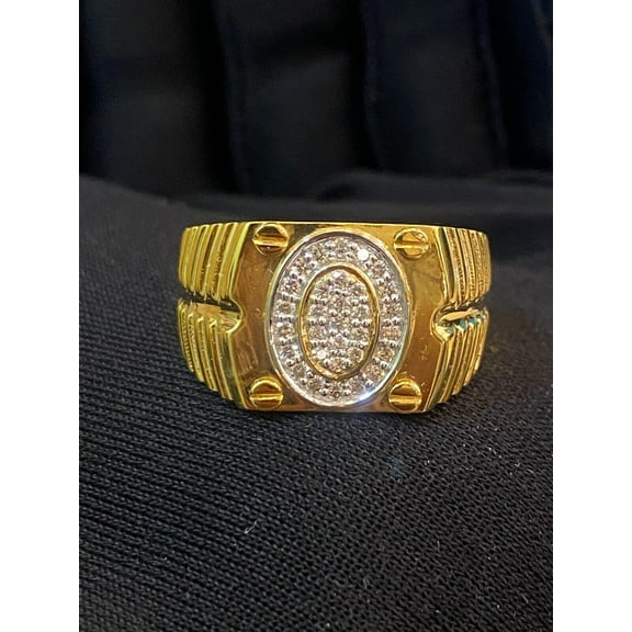 Pave 0.42 Cts Round Brilliant Cut Diamonds Men's Heavy Wedding Band Ring In Hallmark 14K Yellow Gold