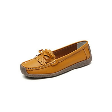

Ritualay Ladies Casual Walking Shoes Comfort Flats Slip On Loafers Breathable Lightweight Loafer Flat Travel Daily Non-slip Boat Shoe Yellow 5.5