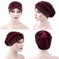 thumbnail image 2 of SPRING PARK Winter Elegant Solid Color Casual Rhinestones Warm Women Velvet Beanie Chemo Cancer Cap Turban Hat, 2 of 5