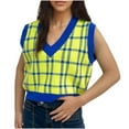 thumbnail image 2 of Amidoa Yellow Womens Sweaters Crop V-Neck Sleeveless Cute Plaid Summer Sweater Vests Womens Cardigans Free Size, 2 of 6