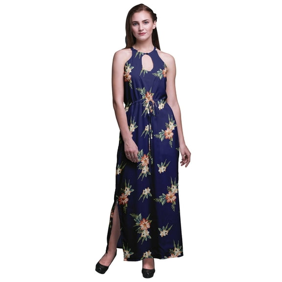 Bimba Floral Ladies Sleeveless Long Print Maxi Dress with Side Slits Summer Wear-X-Small