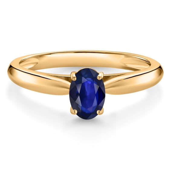 Gem Stone King 0.55 Ct Oval Blue Sapphire 10K Yellow Gold Solitaire Engagement Ring (Size 7)