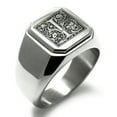 thumbnail image 1 of Stainless Steel Letter I Initial Floral Box Monogram Engraved Engraved Square Flat Top Biker Style Polished Signet Ring, 1 of 1
