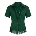 thumbnail image 6 of Hurxie Women's Vintage Western Cowgirl Suede Shirts Long Sleeve Button Down Slim Fit Fringe Shirts Tops Army Green,XXL, 6 of 6