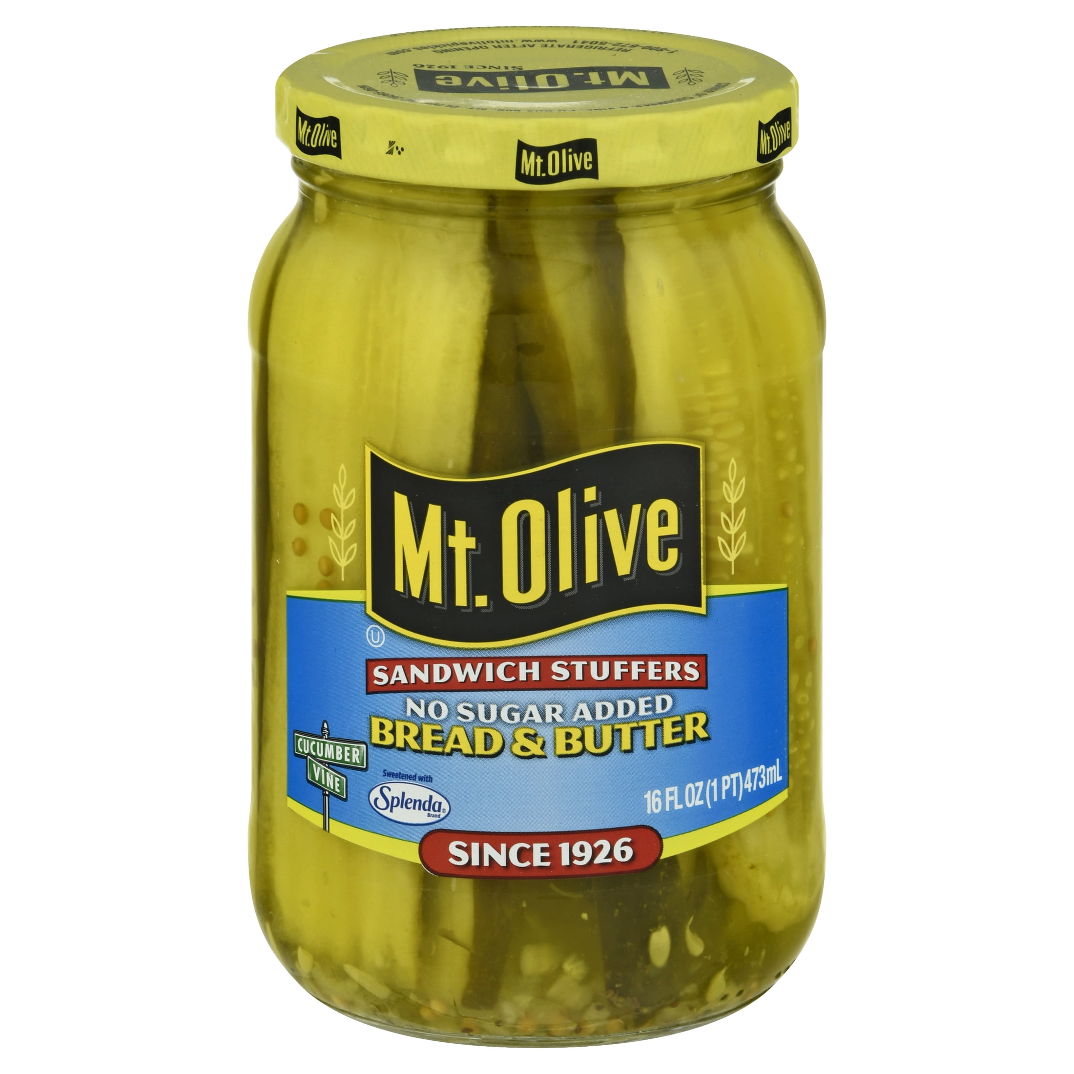 (6 pack) Mt. Olive Sandwich Stuffer Slices, No Sugar Added Bread & Butter, 16 fl oz Jar