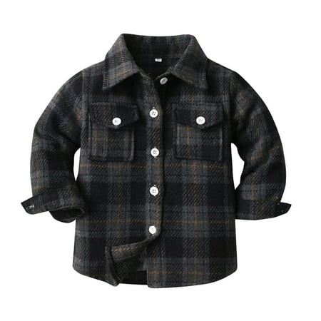 

Huesdet Kids Little Boys Girls Baby Long Sleeve Button Up Plaid Flannel Shirt Plaid Girl Boy（Navy 6-7 Years）