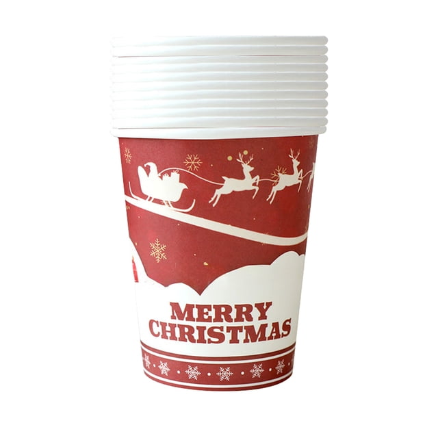 Vasos de papel desechables navideños CLLC, paquete de 20 vasos de papel impresos con diseño de cuadros rojos y renos navideños, estilo de papel grueso para bebidas frías/calientes, hogar y cafetería