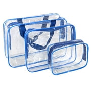 3Pcs Travel PVC Cosmetic Bag Toiletry Wash Bag Holder Pouch Set Blue
