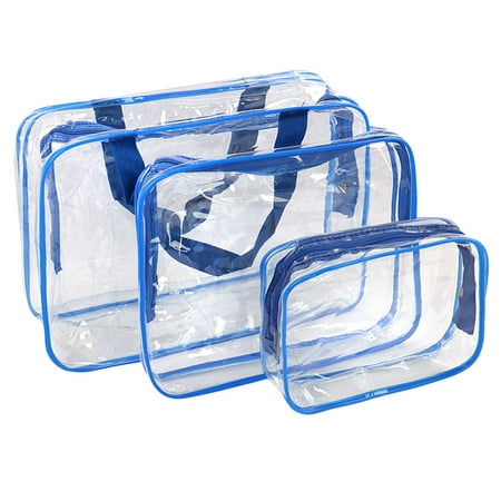 3Pcs Travel PVC Cosmetic Bag Toiletry Wash Bag Holder Pouch Set Blue