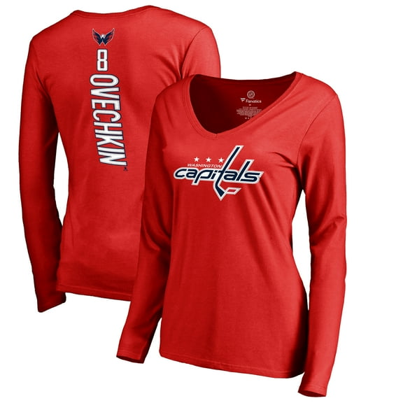 Women's Alexander Ovechkin Red Washington Capitals Backer V-Neck Long Sleeve T-Shirt