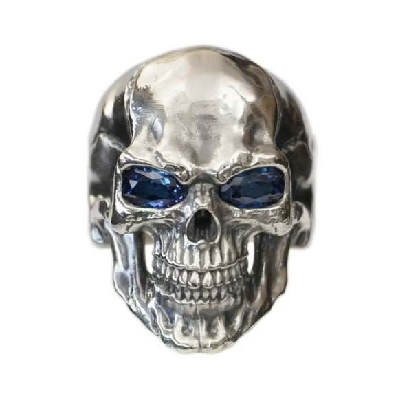 Blue CZ Eyes 925 Sterling Silver Smile Skull Punk Ring TA464 US Size 10