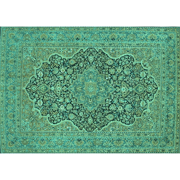 Ahgly Company Machine Washable Indoor Rectangle Persian Turquoise Blue Traditional Area Rugs, 5' x 7'
