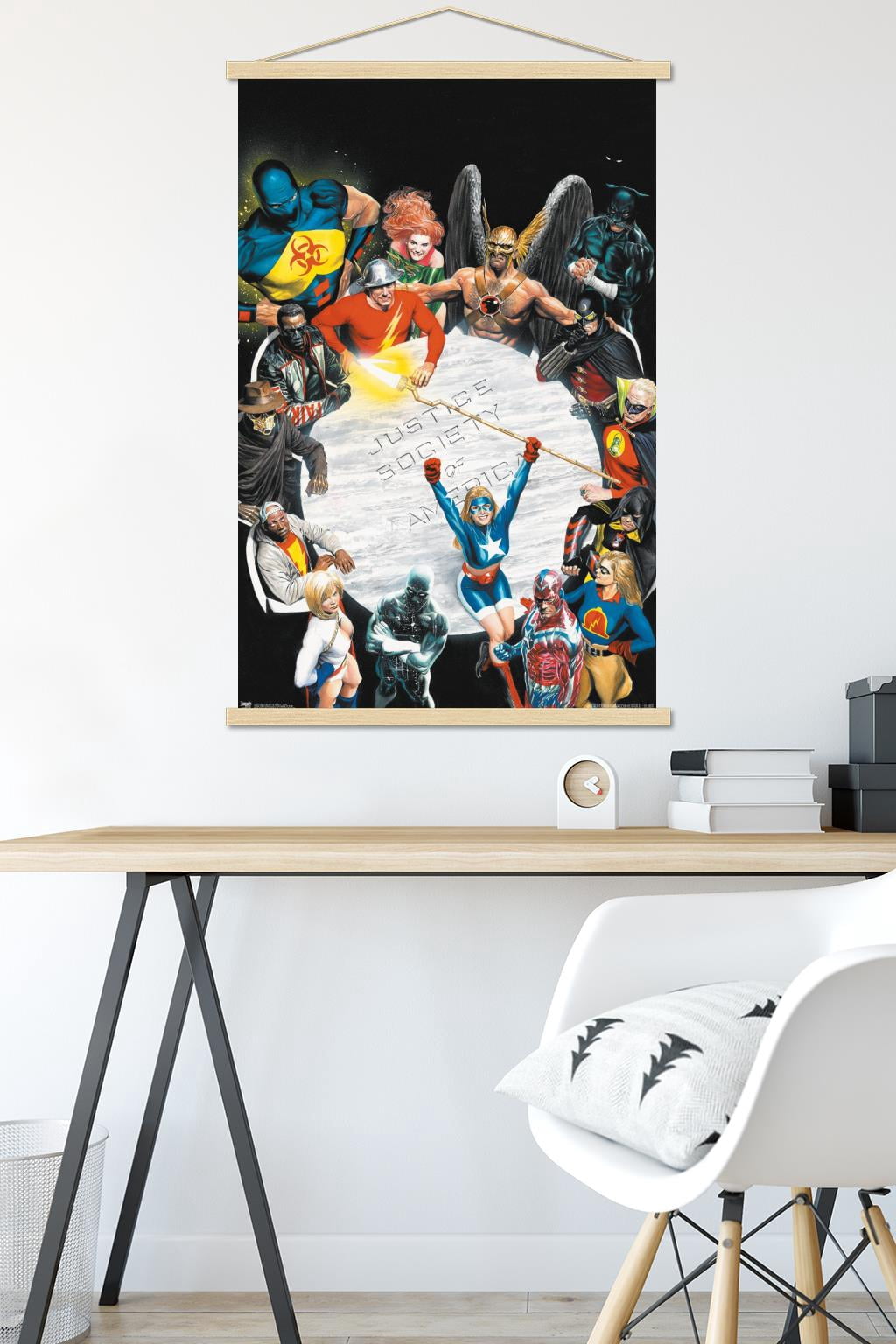 DC Comics - The Justice Society of America - Table Meeting Wall Poster with Wooden Magnetic Frame, 22.375" x 34"