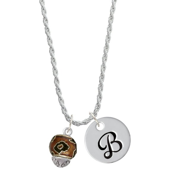 Delight Jewelry Goldtone Wide Translucent Brown Cheetah Print Spinners Silvertone Script Initial Disc - B - Charm Necklace, 20"+3"
