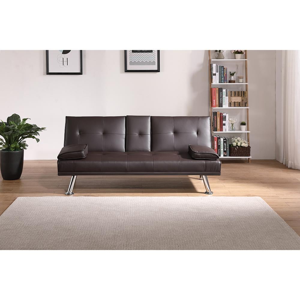 HOMESTOCK Black, Linen Tufted Split Back Futon Sofa Bed,